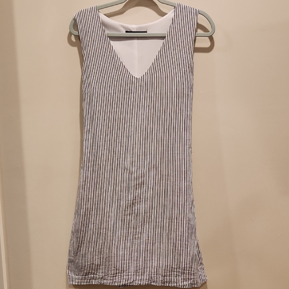 LOB Blue and White V-Neck  Mini Dress